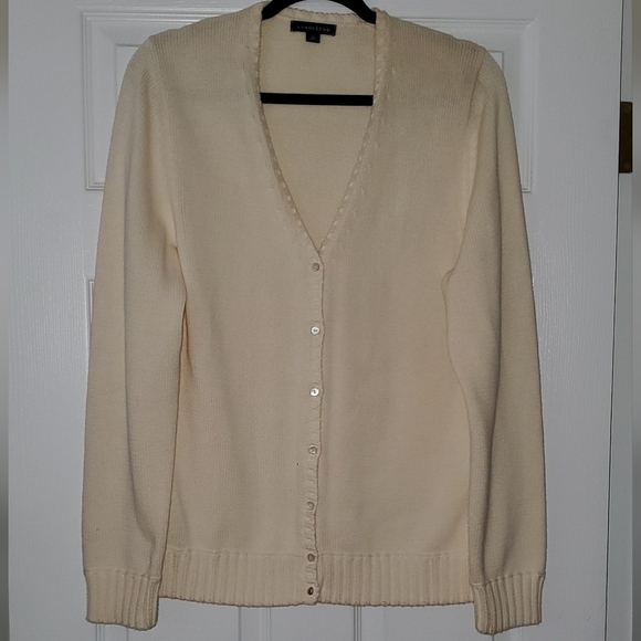 LANDS End Cotton V-neck Button Front Cardigan Sz. Medium (10-12) - Picture 1 of 4